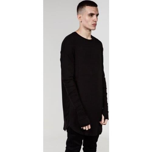 Mens Hip Hop T Shirt full Long Sleeve T-Shirt With Thumb Hole Cuffs Tees shirts Curve Hem Men Street Wear Tops