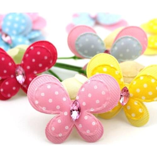 25Pcs 3*4.4cm Double-deck butterfly Set diamond Padded Appliques For Baby headwear Hair Clips Accessories DIY Decor wholesale