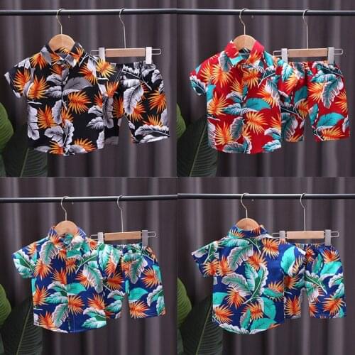 New Baby Boys Floral Printed Clothes Set Summer Short Sleeve Shirt Top+Shorts 2Pcs Gentelman 1 2 3 4 Years Kids Clothing Outfits
