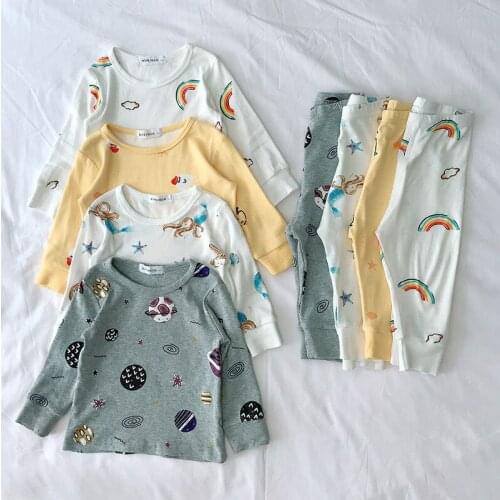 New Baby Kids Boys Pajamas Sets Cotton Long Sleeved Tshirt+pant Cartoon Girl Clothing Autumn 2pcs Sleepwear Suit Pyjama Trousers