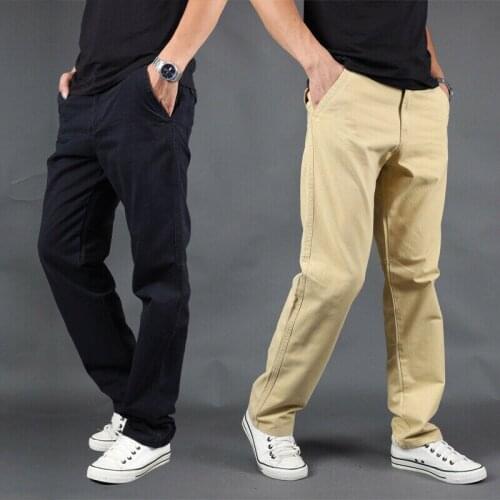 Casual Spring Autumn New Men Loose Straight Overalls Mens Trousers Solid Color Zipper Mid Waist Fashion Leisure Causal