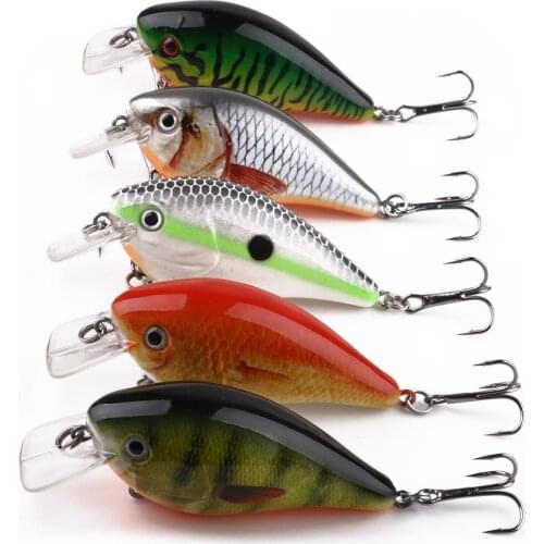 HENGJIA 5PCS 64G 7.8CM Fishing Lure Artificial Hard Crank Bait 3D Eyes With 2 Treble Hooks