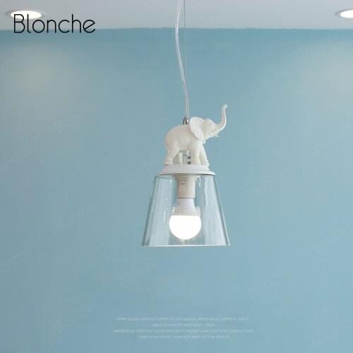 Nordic Glass Pendant Light Resin Elephant Deco Hanging Lamp Modern Led Lamp for Living Room Children Room Bedroom Light Fixtures