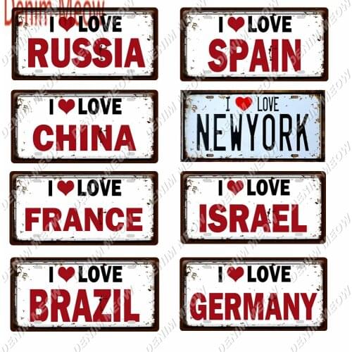Heart License I Love You Metal Tin Sign 30x15cm Country Style Sweet Las Vegas Pub Club Gallery Poster Tips Wall Art Decor WY46