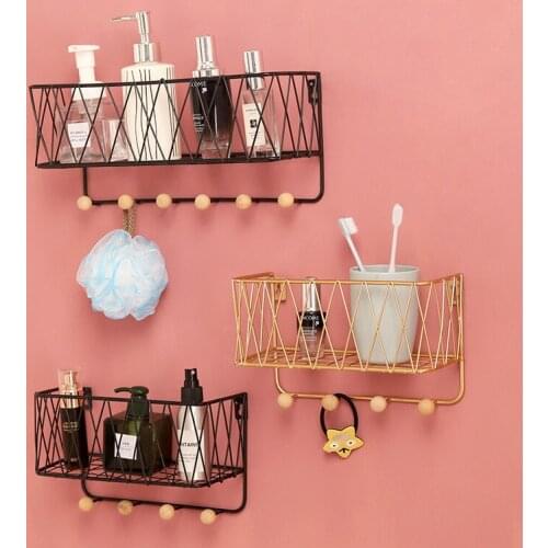 Vintage Iron Hook Bedroom Shelf Wall Hook Rack Home Wall Decoration Hollow Partition Wrought Iron Organizer Basket