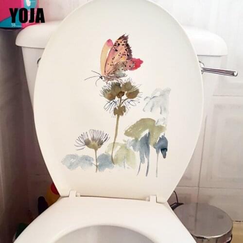 YOJA 18X23.4CM Butterfly On Flower Branch Classical Art Bedroom Decor Wall Sticker Toilet Seat Decal T1-2065