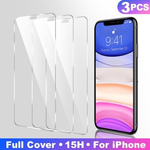 3Pcs Full Cover Tempered glass on For iPhone 11 Pro Max Screen Protector iPhone X XR XS Max Protective Glass Film Curved edge