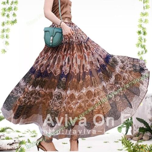 2021 New Female Summer High Waist Fashion Mesh Pleated Sequin Sequined Gauze half-length Long Skirts for Womens