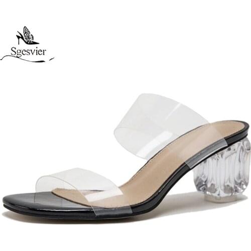 Sgesvier Big size 34-43 Women sandals fashion shoes pvc transparent high heels summer shoes high quality ladies party shoes
