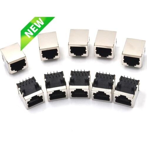 10Pcs/set RJ45 Network Ethernet 8P 8C Female Socket Connectors 8Pin PCB Mount RJ45 8P8C Single Network Port