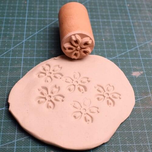 2.5cm round cherry blossoms pattern texture emboss Wood stamp Print Diy Ceramic Pottery Polymer Clay Tools