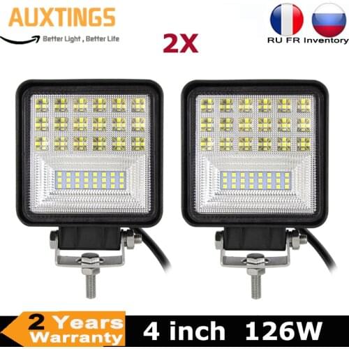 2pcs 4 Inch 126W LED Work Light Bar Driving Off Road Fog Lamp for 4x4 SUV ATV Boat Trucks 12V 24V