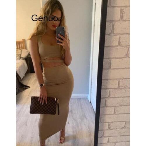 2 Layers Long Skirts Two Piece Set Summer Party Wear Women Two Piece Outfits Sexy Sleeveless Plus Size 2 Piece Skirt Set