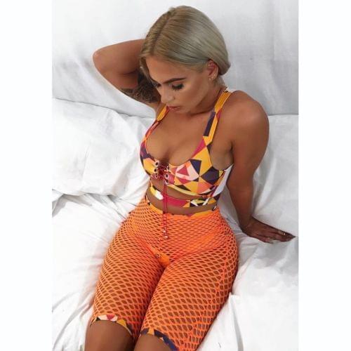 2018 3Pcs/Set Bikini Swimwear Bandage Monokini Bathing Suits Padded Top Swimsuits+Triangle Bottom + High Waist Mesh Cover Pants
