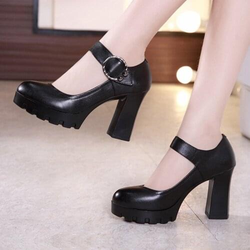 2018 cheongsam shoes catwalk show high heels thick with model shoes work shoes black womens shoes shallow mouth single shoes