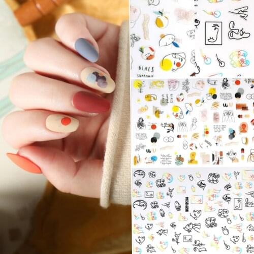 2020 DIY 3D Nail Art Sticker Adhesive Sticker Decals Tool Black Line Coloful Abstract Image Nail Art Tattoo Decoration Z0289