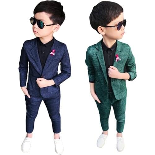 2020 New Autumn Winter Young Boys Formal Suits England-Style Flower Boys Turn Down Collar Suits for Wedding Kids Two Piece Suits