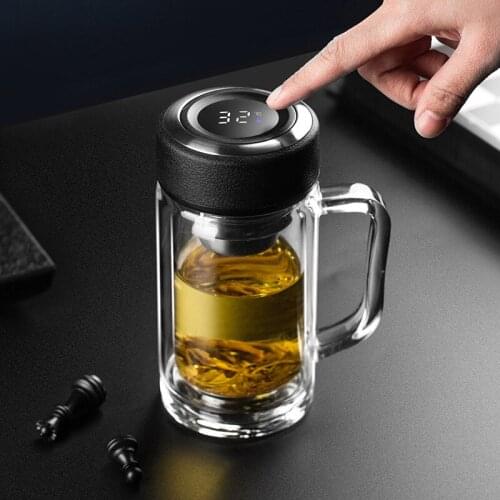 380ml Intelligent Glass Tea Cup Temperature Display Double Layer Glass Bottle Thicken Insulation Office Tea Separation Cup