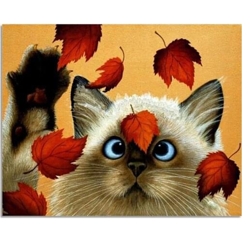 3D DIY Diamond Painting Maple Leaf Cat DIY Square Crystal Diamond Embroidery Pasted Paintings Diamond Mosaic Needlework Pictures