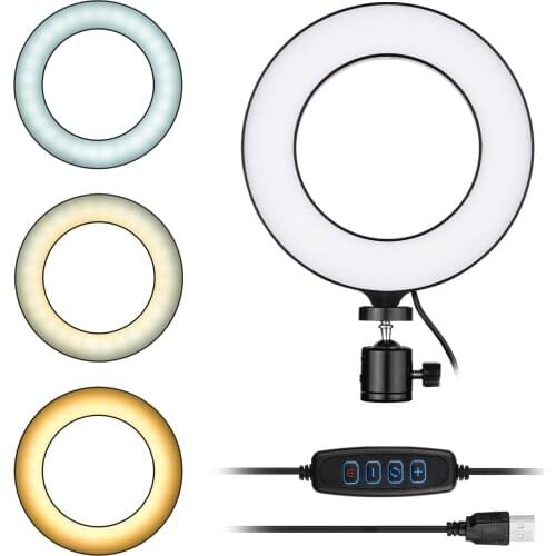 6inch Mini LED Ring Light Fill-in Lamp USB Powered 3 Lighting Modes 11Levels Adjustable Brightness with Flexible Ballhead Adapte