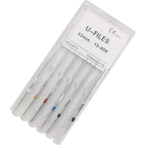 6pcs/box Dental U files Root Canal Stainless Steel Ultrasonic Optional Sizes Used For Root Cleaning Dental Endodontic Files