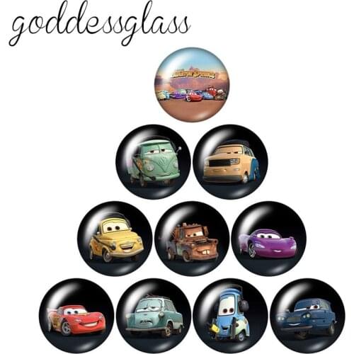 Cars Lightning McQueen Mater Jackson 10pcs 12mm/18mm/20mm/25mm photo glass cabochon demo flat back necklace Making findings