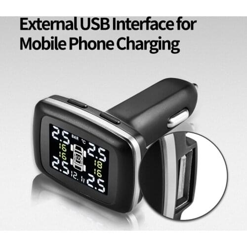 Car Tire Pressure Alarm USB Rechargable LCD Display Tyre Pressure Monitoring System Internal&External Sensor Auto Security TPMS