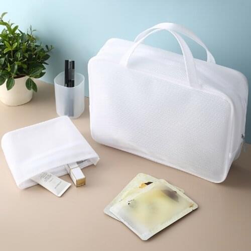 White Transparent Mesh Cosmetic Bag Travel Bath Organizer Portable Make Up Pouch Wash Beauty Kit Bags Toiletry Case