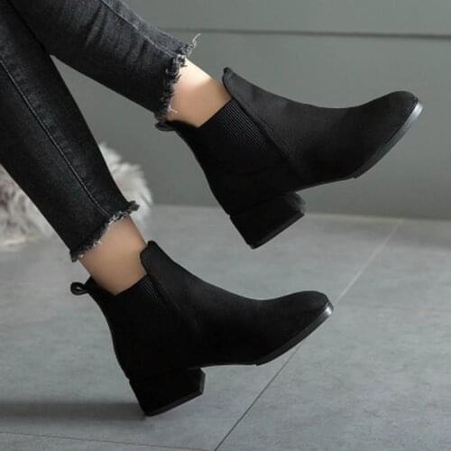 Fashion Women Boots Casual Leather Low High Heels Spring Shoes Pointed Toe Rubber Ankle Boots Black Red Zapatos Mujer