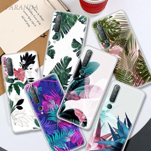 Pink Green Leaf Plant Case For Xiaomi Mi 11 Poco X3 NFC 9T 10T Note 10 Lite 5G 10s CC9e M3 A2 Translucent Soft Phones Cover