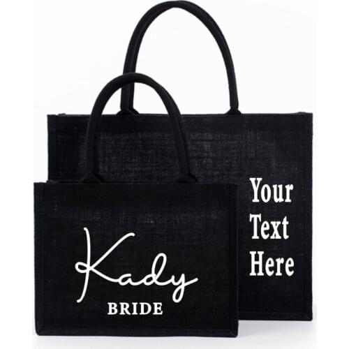 Custom Black Gift bags Personalized Bridesmaid Gift Bags Womens Tote Bag Mums Bag Personalized Burlap Tote Bags Beach Bride Bag
