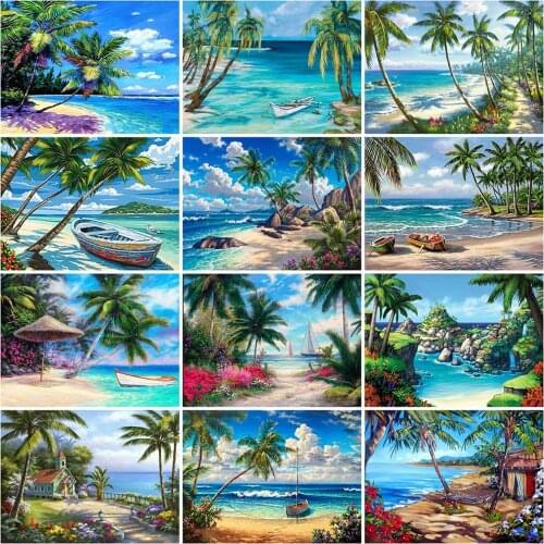 Evershine 5D DIY Diamond Painting Seaside Cross Stitch Kit Diamond Embroidery Tree Landscape Needlework Home Decorations