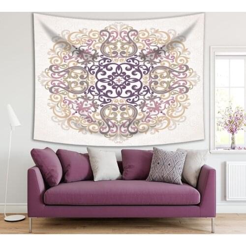 Tapestry Mandala Artwork Vintage Moroccan Style Ornament Traditional Decorating Pattern Purple Gold Gray