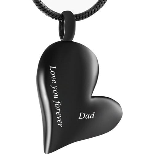 IJD8032 Stainless Steel Always in My Heart Custom Black Heart Cremation Souvenir Pendant for Ash Urn Memorial Necklace for Gift
