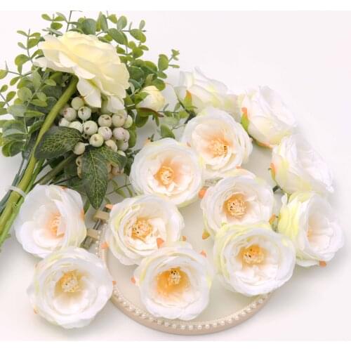 30pcs7cm Artificial Silk Flowers Heads For Wedding Decoration White Rose DIY Wreath Gift Box Scrapbooking Craft Fake Flower head