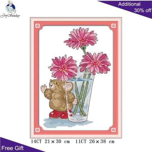 Joy Sunday Flower Mouse Home Decor K488 Counted and Stamped Brother Mouse Needlework Embroidery DIY Cross Stitch kits