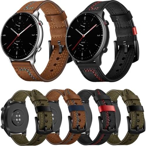 Leather Strap For Xiaomi Huami Amazfit GTR 2 47/42mm Wrist Bracelet Belt Band for Amazfit Stratos 3 GTS Bip S 20/22mm Watchbands