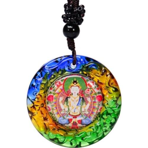 Liuli Green Tara Pendant Sanskrit Buddhist Great Compassion Mantra Six-Character Mantra Shurangama Mantra Glass Pendant Necklace