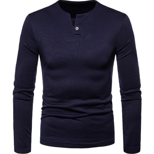 Fashion Brand V Neck Button T Shirt Men Nice Winter New Plus Velvet Warm Thin T-shirt Men Slim Fit Long Sleeve Tops Tees Camisas