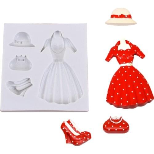 Fashion Skirt Cap Shoes Bag Silicone Mold Fondant Cake Decorating Tool Mold Sugarcraft Chocolate Baking Tools For Cakes Gumpaste