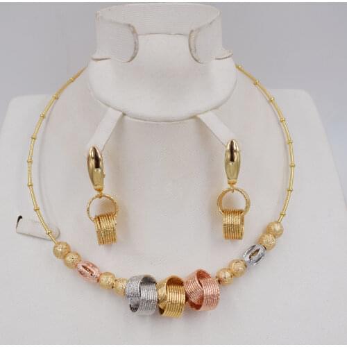 Fashion Gold Color Ball Dangle Earrings Pendent Choker Necklace Jewelry Set For Women Metal Party Jewelry Set