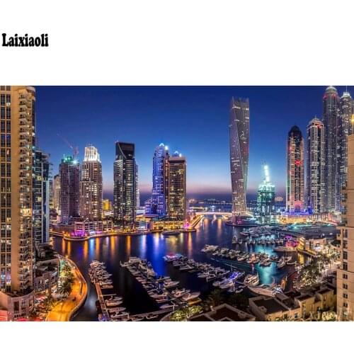 5d Diamond Painting Cross Stitch kits Dubai modern city night view 5D DIY Full Square round Mosaic Embroidery Rhinestone picture