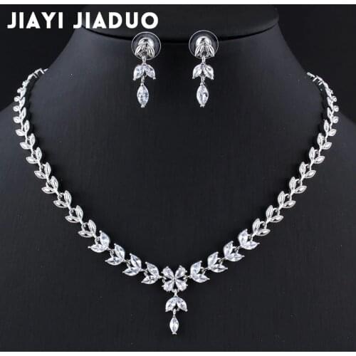 Jiayijiaduo 2017 Wedding jewelry sets Bridal Necklace set for Women Exquisite green zircon jewelry set Silver color engagement