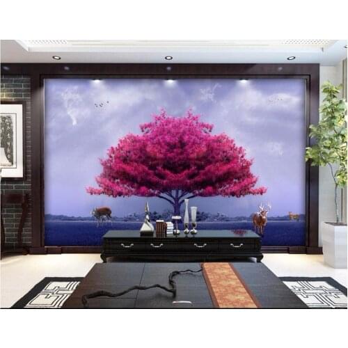 3D wallpaper custom mural Red tree elk bird TV background wall landscape murals photo wallpaper for walls 3d wall murals
