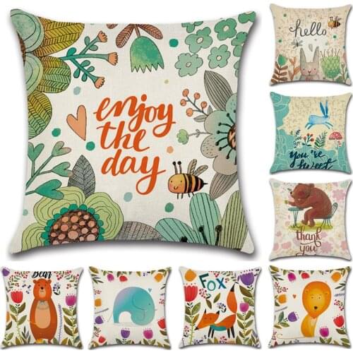 Hand-Painted Cartoon Jungle Animal Prints 45*45cm Cushion Cover Linen Throw Pillow Car Home Decoration Decorative Pillowcase