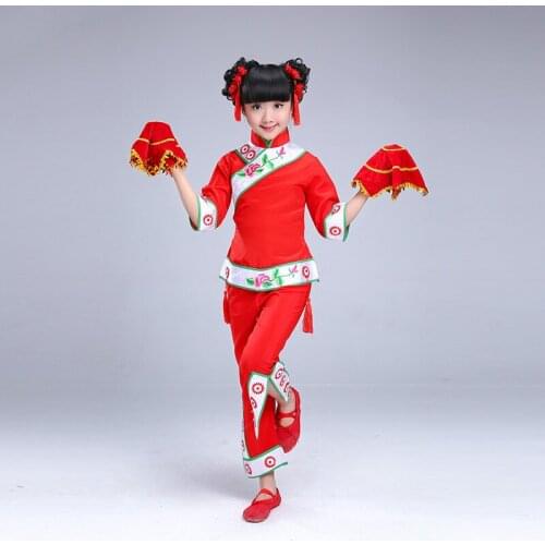 New Fashion Red National Fan Dance Yangko Dance Clothing Girls Stage Costumes Chinese Folk Dance Traditional Dance Costumes