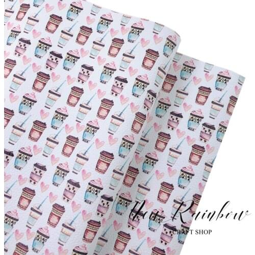 New Rainbow 30x138cm/roll Coffee Time Pu Litchi faux leather for many craft projects, bows, earrings,book cover