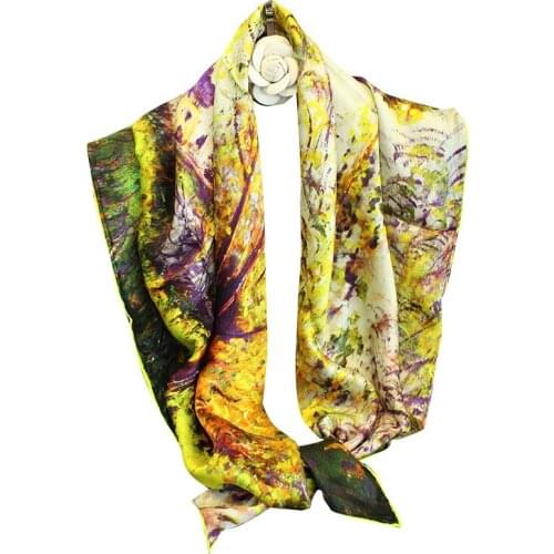 New Arrival 100% Silk Square Scarf Oil Painting Headwear Wrist Wraps Head Square Scarves Print Handkerchief