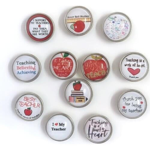 24pcs Bulk New Arrival Interchangeable DIY Teacher Button I love teachers button Fit 18mm Snap Jewelry Snap Bracelet Gift