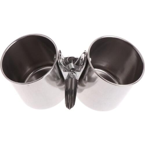 Food Water Feeding Bird Double Cups With Clip Stainless Steel Parrot Cage Stand